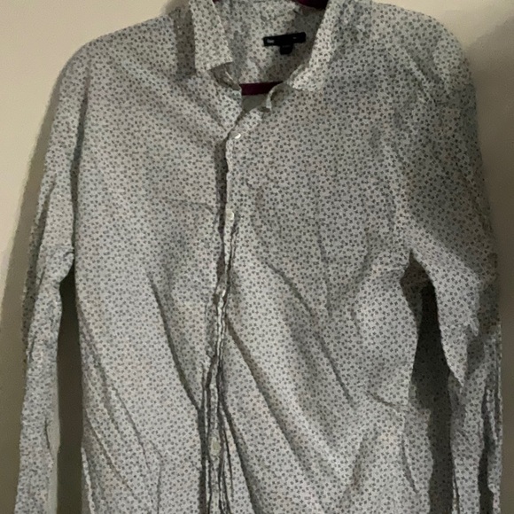 Gap Button Up Shirt Mens Large White Blue Long Sleeve Standard Fit Stretch - Picture 1 of 4